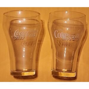 Pair Coca Cola "Enjoy Coke" White Logo Clear Glass Collectible Tumblers